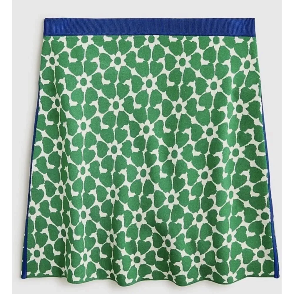 NWT J. Crew Green Floral Jacquard Mini Sweater Knit Skirt Women’s Sz. XS
